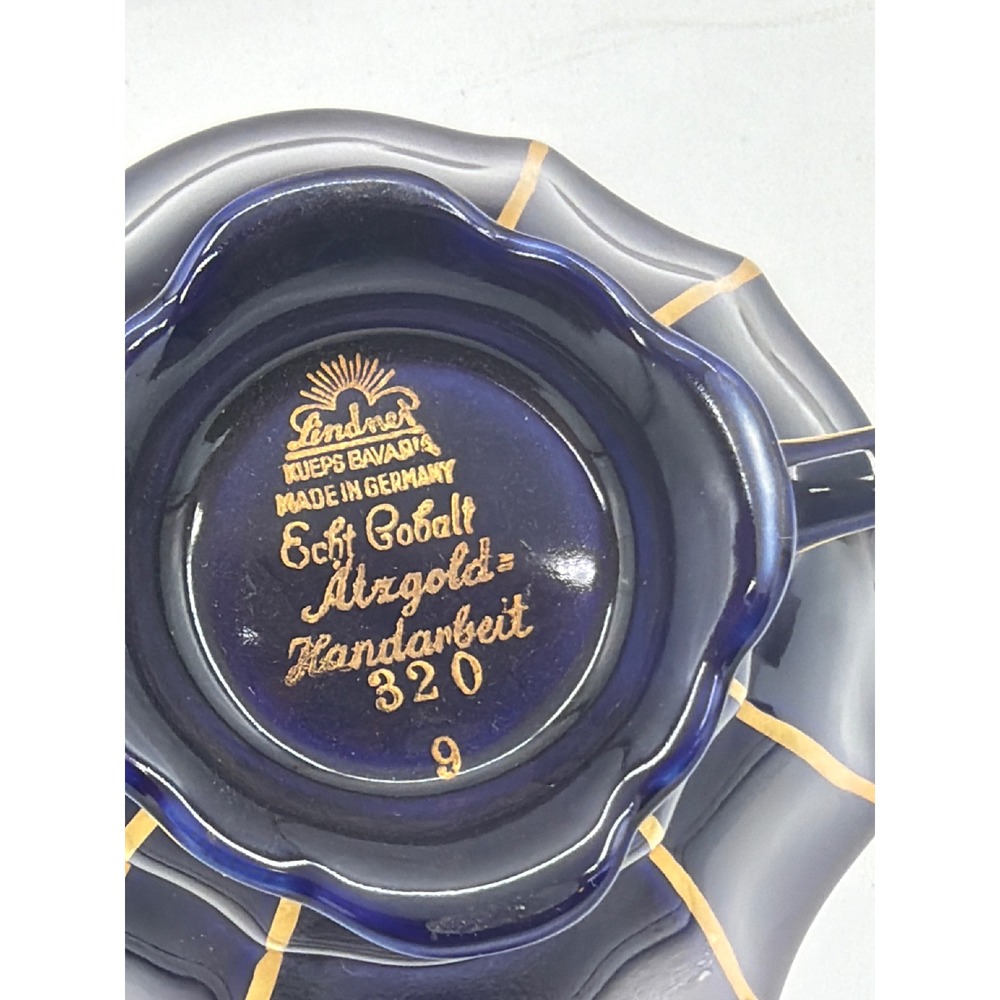 Vtg Lindner Küps Bavaria Echt Cobalt Gold Demitasse Trio Cup Saucer Plate MCM - Picture 4 of 5